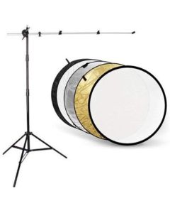 CowboyStudio Photography Reflector Disc Kit with Holder Arm, Light Stand and 32 inch 5-in-1 Collapsable Reflector Gold/Silver/White/Black/Translucent
