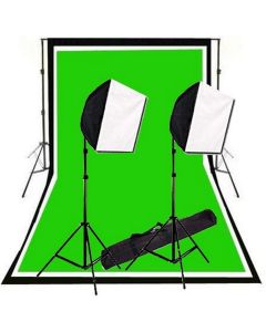 CowboyStudio Photography Photo Studio Video 600 Watt Quick Softbox Lighting Kit with 10 feet x 12 feet Black, White and Green Muslins Backdrops and Background Support System with Case