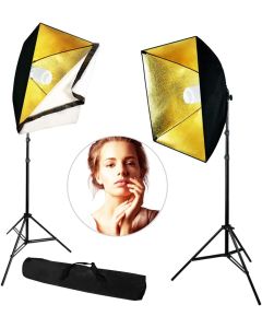 LimoStudio 24" Black/Gold Softbox Lighting Reflector Head with Bulb Socket and White Diffuser for Photo Video, Warm Lighting Kit, TEMAGG2843