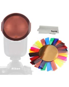 TUYUNG 20pcs Color Correction Gel Light Filter - Transparent Color Lighting Gel Filter Plastic Sheets Compatible with GODOX V1 Series and H200R, Profoto A1X and Other Round top Flash Lamps