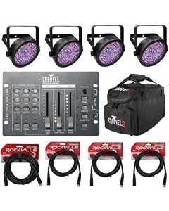 4) Chauvet SLIMPAR56 Slim Par Can 56 LED Lights+Obey 3 DMX Controller+Bag+Cables